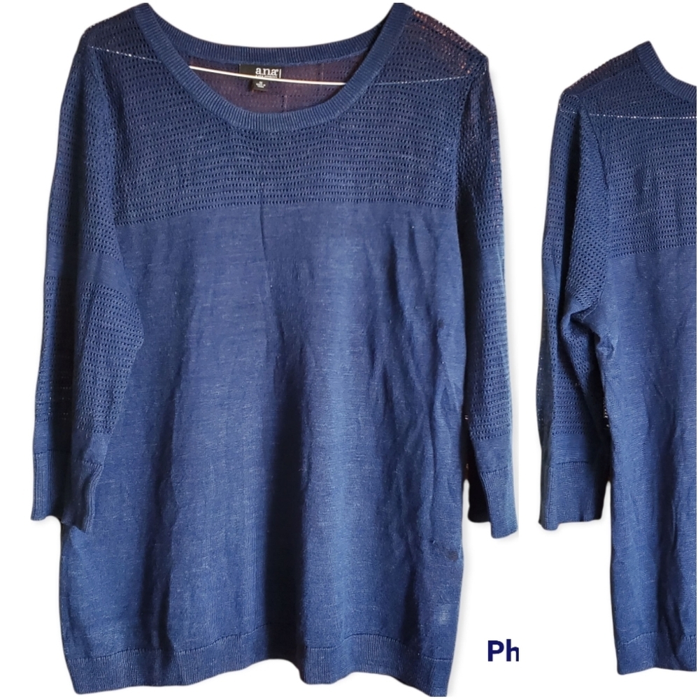 𝅺a.n.a woman navy blue basket weave sweater top size 1X
